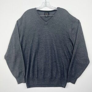 JOS. A. BANK Classic Heritage Academia Gray‎ 100% Merino Wool V Neck Sweater XL
